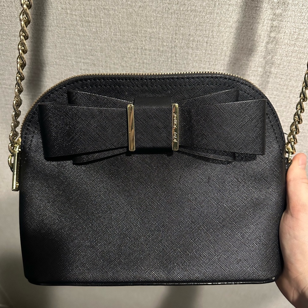 Betsey Johnson Bow Black Gold Chain Women's Satchel Handbag Crossbody Purse